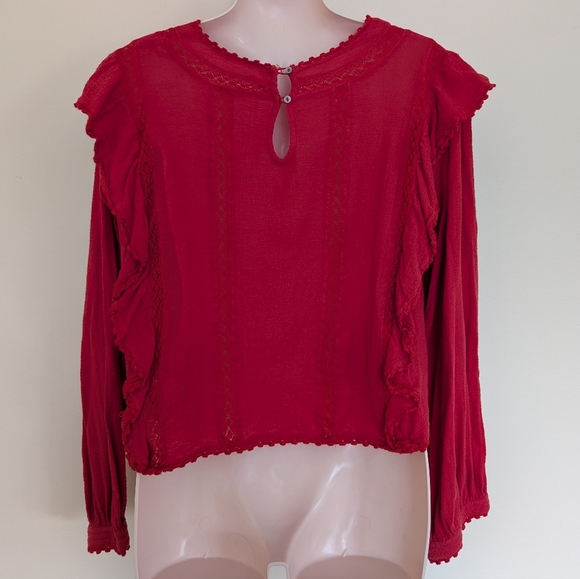Free People Amy Red Floral Embroidered Bordado Top Medium - Picture 10 of 16
